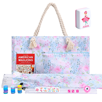 Ensemble de Mahjong américain floral rose printanier, 160 tuiles en mélamine avec sac et supports à motif floral