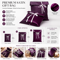 Sac enveloppe en satin violet imprimé de logo personnalisé extension de cheveux paquet de perruque pochette cosmétique cadeau en soie sac cache-poussière en satin