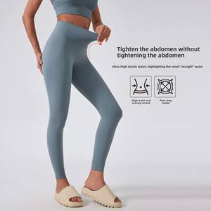 Leggings de <span class=keywords><strong>yoga</strong></span> nus à neuf points taille haute pour femmes Fitness sport vêtements élastiques solides essentiels d'entraînement d'été - Product Image 4