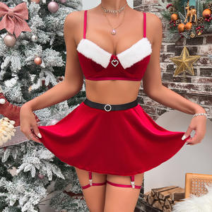 Kerst Fluwelen Lingerie Set Vrouwen 2 Stuk 3 Stuk Bodysuit Kant Geborduurd Ondergoed Sexy Vakantie Outfit Romantisch Cadeau - Product Image 6