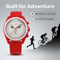 Montre sport chronographe unisexe Sparktime rouge, 42 mm, quartz numérique, bracelet en PU/silicone, bande de 20 mm, résistante à l'eau 3 BAR