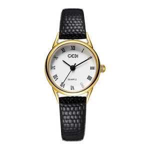 Montre à quartz pour femme en cuir véritable fin, style vintage, avec cadran romain et bracelet en peau de serpent dorée - Product Image 6