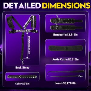Conjunto de Arnés de Hombro con Textura de Diamante BANSEY, Esposas para las Manos, Esposas para los Tobillos, Collar con Correa, Kit de Restricción BDSM para Parejas - Product Image 5