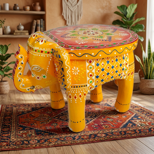 Taburete Decorativo de Madera con Forma de Elefante, Diseño Art Deco Hecho a Mano, Pintado a Mano, Decoración Ecológica para el Hogar - Product Image 3