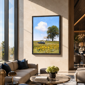 Frühlingswiesen-Bauernhaus Ölgemälde auf Leinwand, Wildblumenfeld im Vintage-Stil, Schwarz Gerahmt, Handgefertigte Wandkunst für Hotel, Villa, Wohnzimmer - Product Image 5
