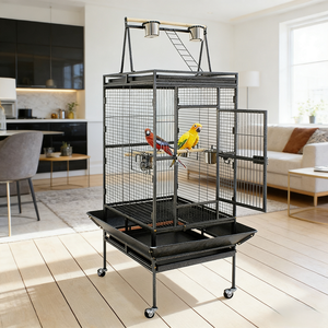 Oyun Alanlı Büyük Papağan Kafesi, Oyun Üstü Alanlı, Tekerlekli Standlı, Ferforje Kuş Kafesi - Product Image 5