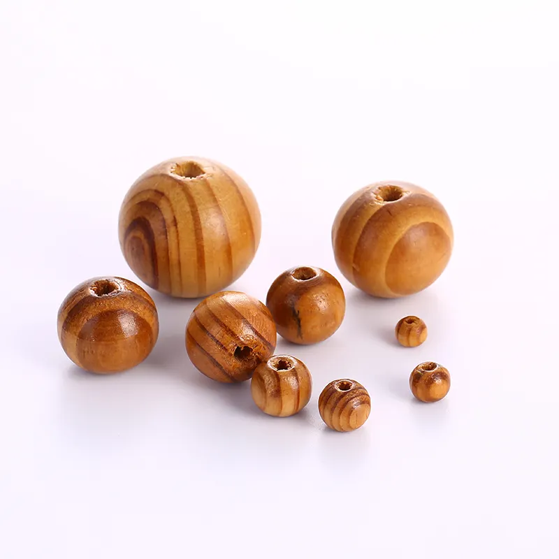 Estoque personalizado 4mm 6mm 8mm 10mm 20mm 30mm 40mm 50mm Craft Loose brown Hole Wooden Beads Round Pine Wood