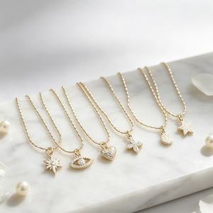 18K Gold Plated CZ Diamond Charm Pendant <b>Necklace</b> for Women Dainty Star <b>Moon</b> Heart Jewelry Wholesale - Product Image 5
