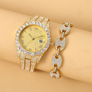 Big Dial Hip Hop Pig Nose Iced Out Cuban Link Full Diamond Steel Band Quartz <strong>Watch</strong> Bracelet Necklace <strong>Set</strong> for Gift With Box - Product Image 2