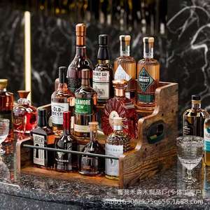 Wooden Multi Layer <b>Whiskey</b> Bottle Storage Rack Bar Tabletop Decoration <b>Collectible</b> Wine Rack Wood And Metal Handmade - Product Image 1