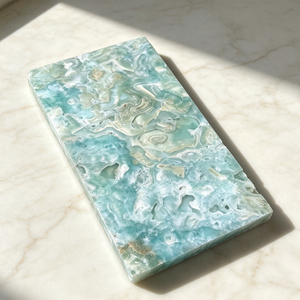 Base para Copas de Hemimorfita Azul Natural Pulida, Diseño Floral Tallado, Decoración de Lujo para el Hogar, Feng Shui, para Vino - Product Image 3