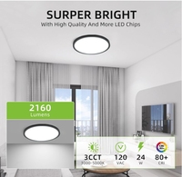 Plafonnier à écran plat LED noir de 12 pouces sélectionnable CCT 3000K/4000K/5000K montage encastré pour placard de cuisine