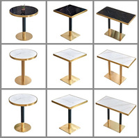 Table à manger ronde en marbre avec base en acier inoxydable, ensemble de salle à manger moderne et luxueux pour restaurant, maison, hôpital