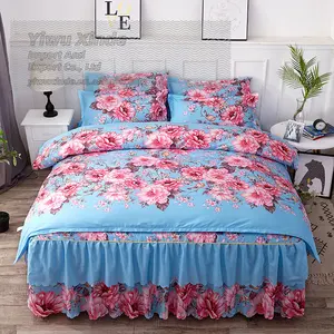 Beautiful Bed Skirt Bedding Duvet Cover Sets With Lace 4pcs Wholesale Bed Sheet Set Luxury Duvet Bedding Sets