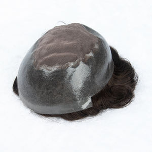 Prothèse capillaire pour homme en cheveux humains vierges de haute qualité, avec base en PU et dentelle suisse, cheveux indiens Remy, pour un système d'implantation naturel. - Product Image 2