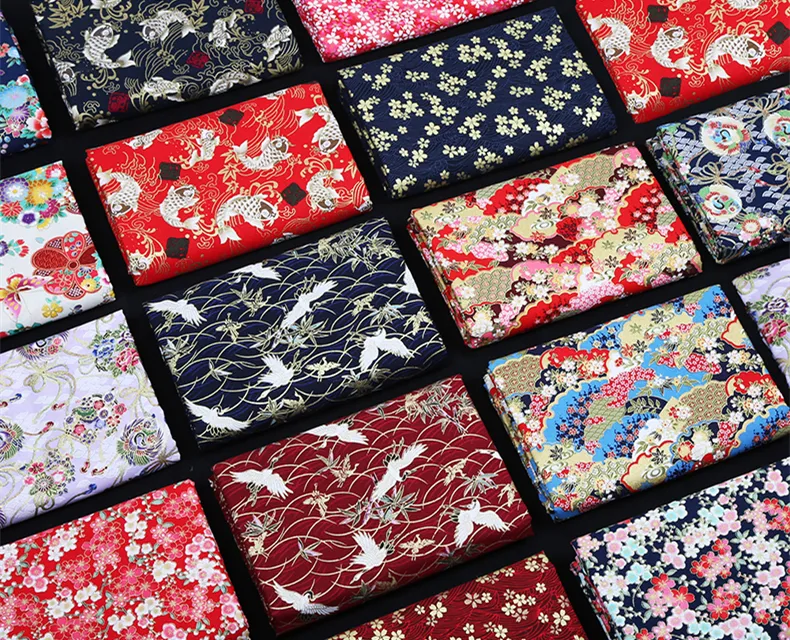 Hot Stamping Fabric Cotton Best Selling Brocade Fabric Bronzing Japanese Style for Garment Kimono Cloth Kids