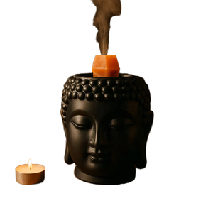 Diffuseur de cire parfumée en porcelaine Tête de Bouddha Zen, écologique, fait main, bois de santal pour l'aromathérapie et la décoration intérieure - Product Image 1