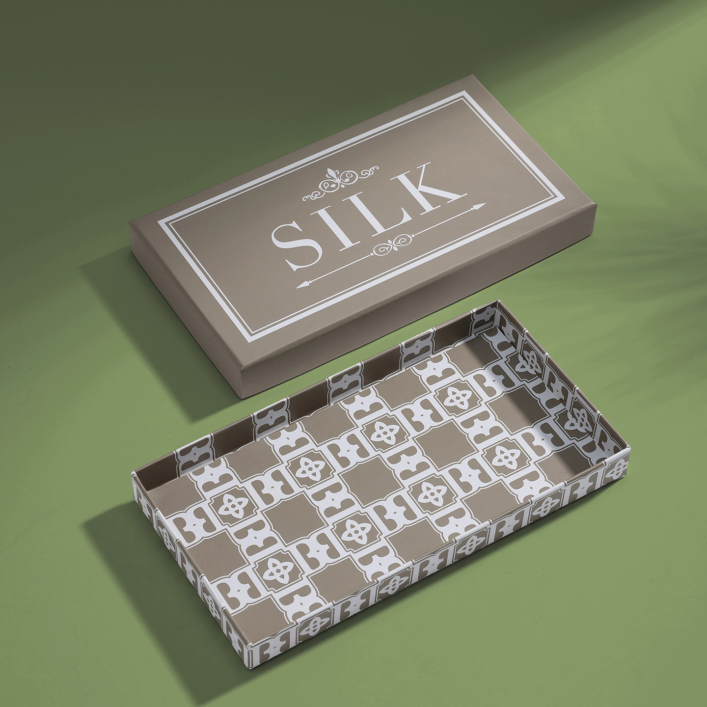 Coffret cadeau couvercle ciel et terre en soie kaki