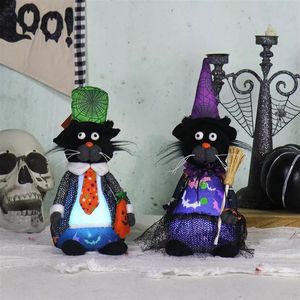 Spooky Cute Halloween <b>Cat</b> <b>Plush</b> Set Glowing Tabletop Decor for Trick or Treat Gift - Product Image 1