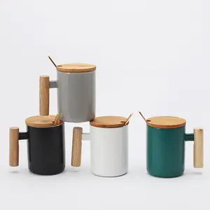 Großhandel Werbe geschenke Bambus Hoch befeuerter Tee Verschiedene Farben 380ml Keramik Kaffeetasse zum Mitnehmen mit Geschenk box