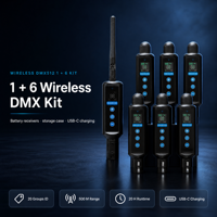 Kit émetteur-récepteur sans fil DMX512 1+6, 2,4 GHz, alimenté par batterie, système DMX sans fil pour éclairage de scène, concert, DJ