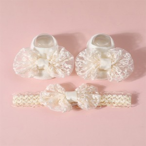 Primavera Verano bebé princesa calcetines encaje arco antideslizante barco Luna Llena accesorios para el cabello fino antideslizante bota calcetines al por mayor - Product Image 5