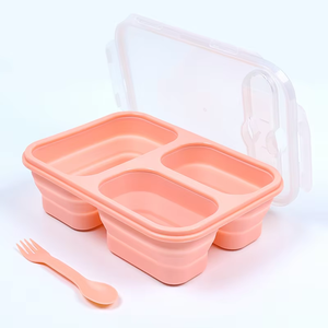 Đóng Mở 2-Ngăn <span class=keywords><strong>Silicone</strong></span> Bento Hộp Ăn Trưa Thân Thiện Với Môi Có Thể Gập Lại Thực Phẩm <span class=keywords><strong>Container</strong></span> Bpa-Miễn Phí Máy Rửa Chén Tủ Đông An Toàn - Product Image 5