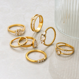 Juego de Anillos de Moda en Tono Dorado con Circonita, Apilables, Joyería para Mujer, Regalo - Product Image 4