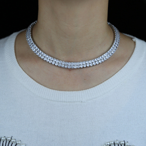 Iced out bling mariage fiançailles femmes bijoux plaqué argent <span class=keywords><strong>double</strong></span> <span class=keywords><strong>rang</strong></span>ée tennis <span class=keywords><strong>collier</strong></span> <span class=keywords><strong>ras</strong></span> <span class=keywords><strong>du</strong></span> <span class=keywords><strong>cou</strong></span> - Product Image 3