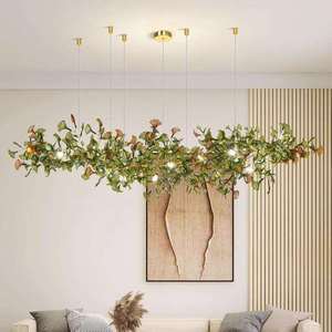Lustre en résine dorée à longues branches avec lumières LED, hauteur réglable pour salon, ampoule dimmable E27 - Product Image 1