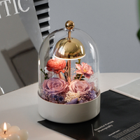 Roses éternelles préservées sous cloche en verre, lampe de table LED à intensité variable, décoration d'intérieur, rechargeable, fleurs éternelles E Forever