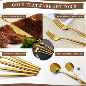Vente en gros de 5 pièces de couverts en acier inoxydable doré pour restaurant, couverts allemands, cuillères, fourchettes, couteaux, or mat, couverts portugais - Product Image 4
