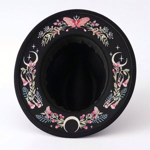 Nuevo Sombrero Fedora de Fieltro Estilo Étnico con Lazo, Sombrero de Copa Colorido con Estampado de Mariposas, Flores y Luna, Sombreros de Fieltro para Fiestas de Invierno - Product Image 3
