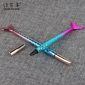 Stylo à bille de sirène en plastique plaqué UV coloré, cadeau multifonctionnel, mignon, créatif en forme de poisson - Product Image 5