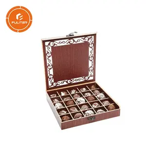 Cajas de chocolate de diseño de lujo de alta calidad, caja de regalo de madera de Ramadán, embalaje de Chocolate con tapa con bisagras