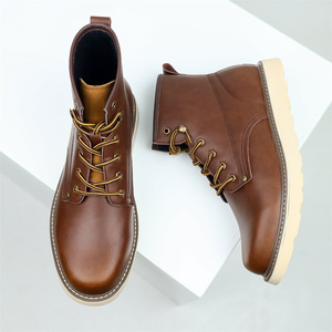Bottes montantes oversize pour hommes, style britannique et américain, en cuir synthétique, avec fermeture éclair, mode rétro, pour le travail et l'extérieur - Product Image 2