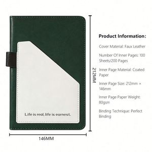 Creative Custom A5 Notebook with Elegant Pocket Pen Holder PU Leather Business 100 <b>Sheets</b> 200 Pages Notebook - Product Image 4