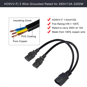 13A 250V H05VV-F 1.0MM2 C14 à C13 Y répartiteur de branche cordon d'alimentation moniteur d'ordinateur TV cordon d'alimentation de remplacement - Product Image 5
