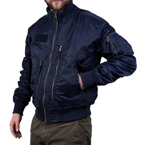 Blouson de vol tactique pour homme, bleu foncé et noir, avec boucle de suspension, bordure tricotée sur le col, les manches et l'ourlet, col montant - Product Image 1