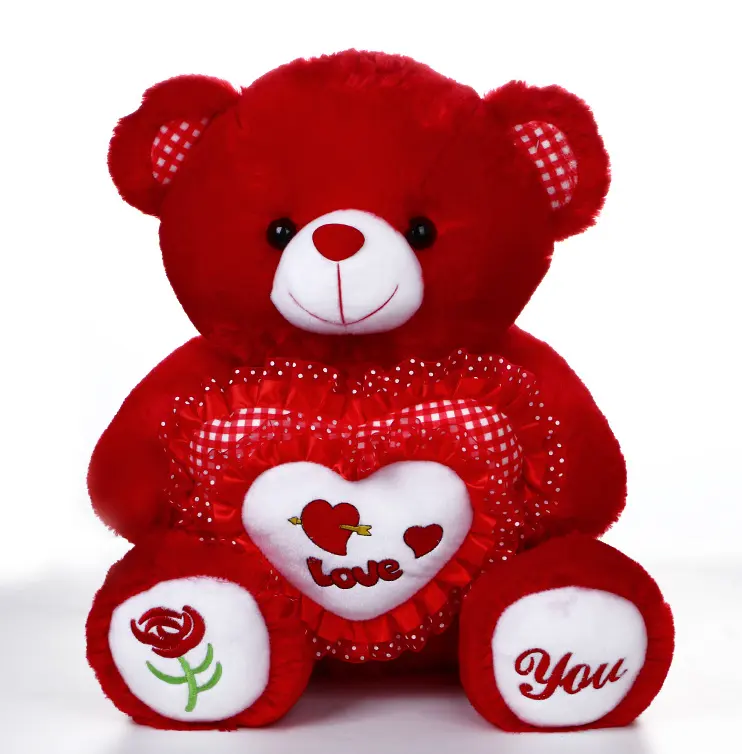 발렌타인 선물을 위한 심장을 붙드는 주문을 받아서 만들어진 채워진 곰 견면 벨벳 장난감