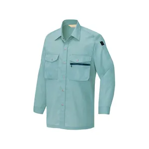 Water-repellent Polyester 65% Cotton 35% Twill Long Sleeve Working Shirt with dot metal buttons and contract color zipper