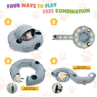 Lit tunnel pour chat en polyester bleu personnalisé, forme de beignet, pliable, avec housse, pour hamster, lapin, petits animaux, jouet interactif, lavable