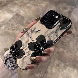 Coques de téléphone antichoc de luxe noires à motifs floraux pour <span class=keywords><strong>iPhone</strong></span> 17 16 15 Plus Pro Max 14 13 12 11 XR – Personnalisation du logo - Product Image 5