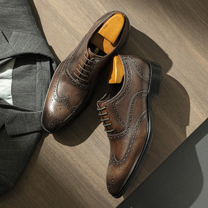 Handcrafted Premium Genuine Leather Brogue Carved <b>Shoes</b> Cowhide Business Formal Wedding <b>Shoes</b> for Men - Product Image 4