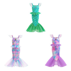 Robe de princesse sirène multi-couches en gaze pour enfants, style mode, avec bretelles, costume de spectacle pour filles - Product Image 1