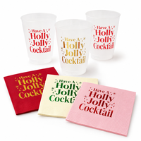 Serviettes et gobelets de cocktail de Noël 20 pièces estampillées à chaud « Holly Jolly » pour la décoration de table de fête de bar de Noël