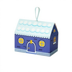 Boîte cadeau jetable pour enfants style maison de dessin animé avec laminage mat en carton ivoire pour fête d'anniversaire et ruban - Product Image 3