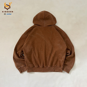 Manufacturers Custom Streetwear Y2k Men's Acid Wash Heavweight Terry Cotton Boxy Oversized Rhinestone Zip up Hoodie - Product Image 5