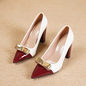 High Heels <b>with</b> Shallow <b>Bow</b> Fashion Trend Formal Women's <b>Shoes</b> Pointed Toe Thick Heel Slip-On Closure Rubber Factory Wholesale - Product Image 3