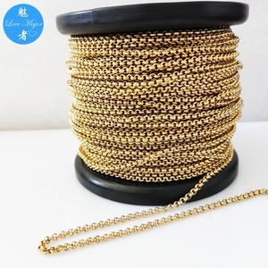 Vente en gros en vrac Usine Chaînes rondes Rolo DIY Acier inoxydable 3mm Couleur or - Product Image 1